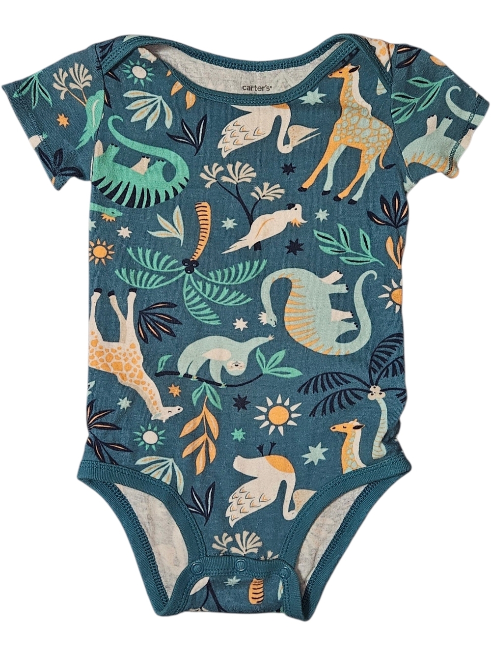 Carter's Teal Blue Jungle Animal Print Baby One-Piece
